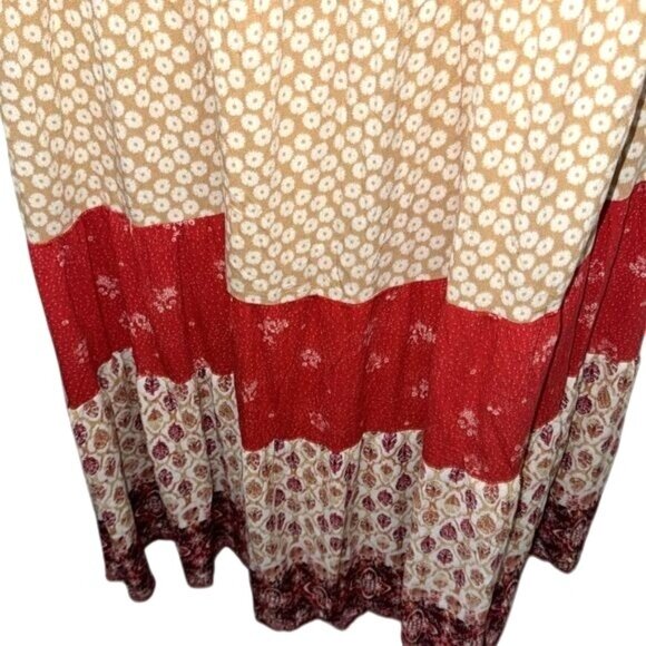 Xhilaration Beige & Red Floral Boho Maxi Dress XL Adjustable Straps Sleeveless - Picture 5 of 7